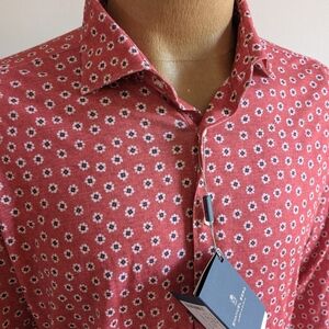 NEW! EMMANUEL BERG Stylish Red Floral Button-Down Shirt